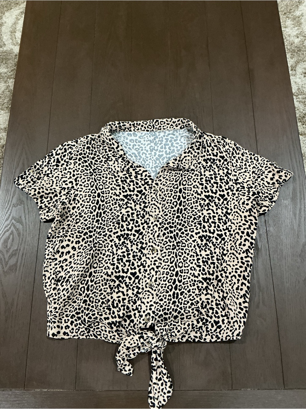 Leopard Print Tie-Front Women's Top - Beige/Black